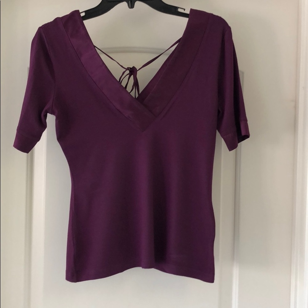 Bebe O V-neck top w/Silk Neckline & Sleeve Cuffs